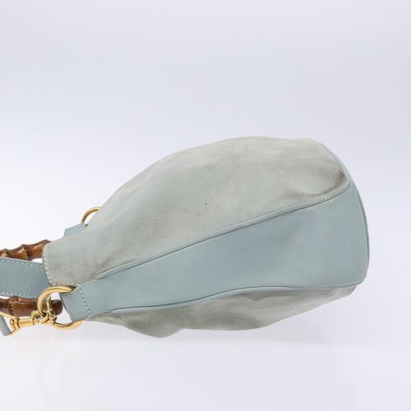 GUCCI Bamboo Hand Bag Suede Outlet Light Blue Gold 001 001 - Picture 5 of 12